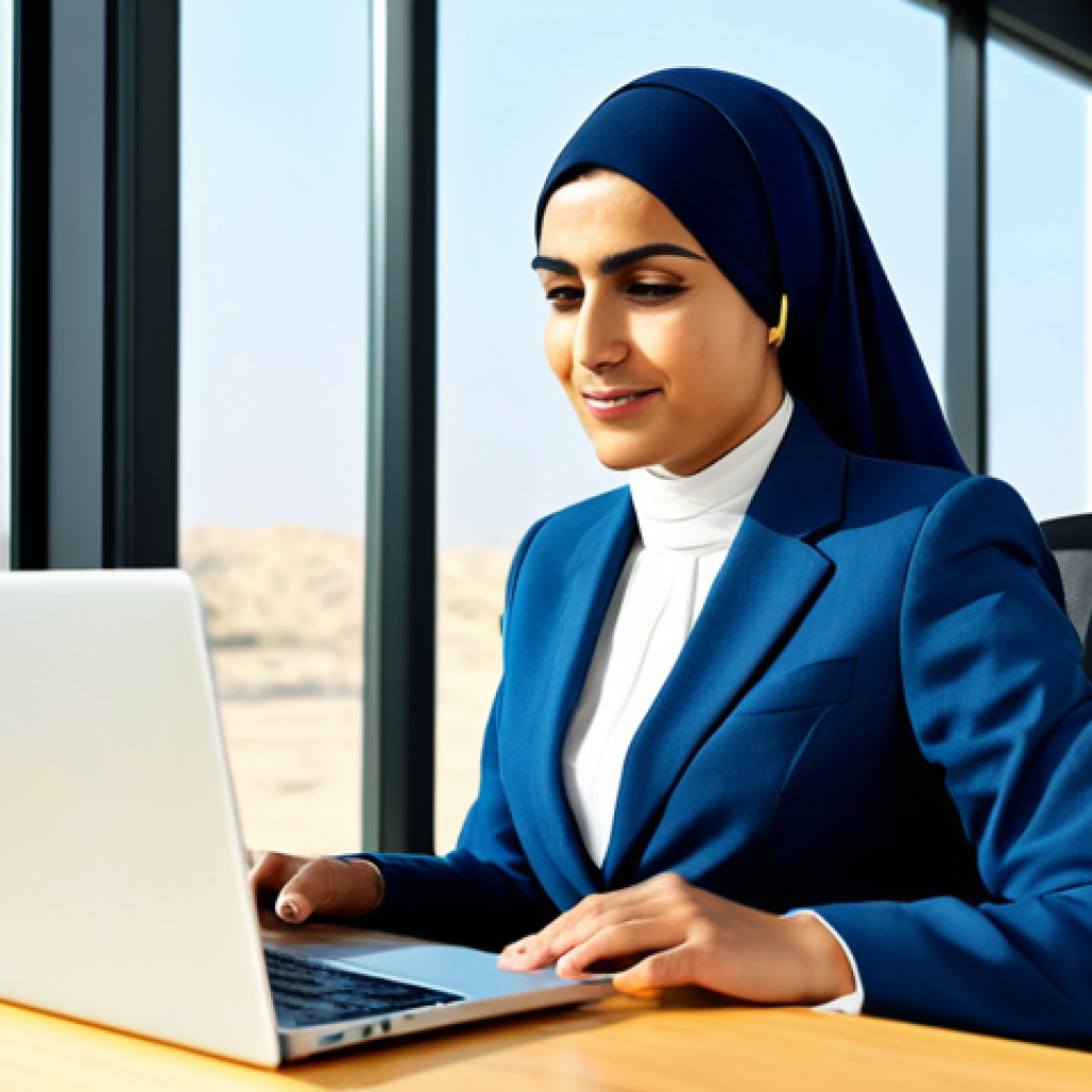 Sustainable Businesswoman**

"A professional Arab businesswoman in a modest, modern business suit, working on a laptop in a bright, eco-friendly office. Solar panels visible through the window.  Fully clothed, appropriate attire, safe for work, perfect anatomy, natural proportions, professional, family-friendly, high quality, natural lighting."

**