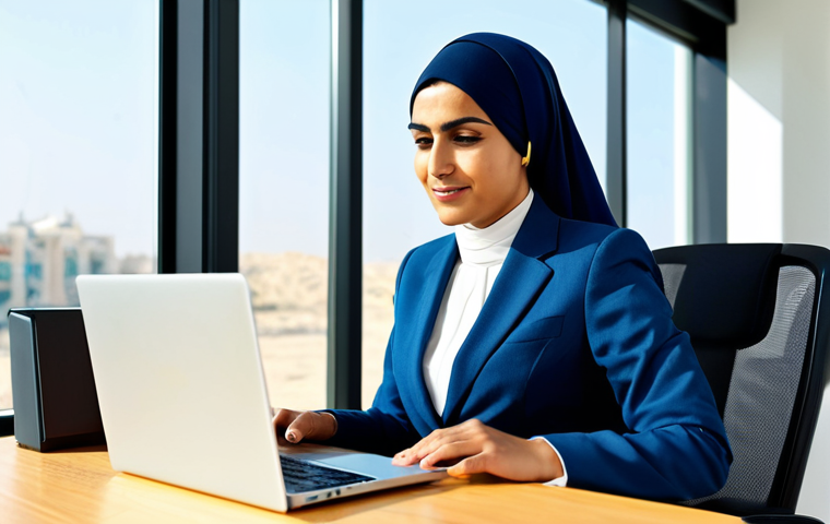 Sustainable Businesswoman**

"A professional Arab businesswoman in a modest, modern business suit, working on a laptop in a bright, eco-friendly office. Solar panels visible through the window.  Fully clothed, appropriate attire, safe for work, perfect anatomy, natural proportions, professional, family-friendly, high quality, natural lighting."

**