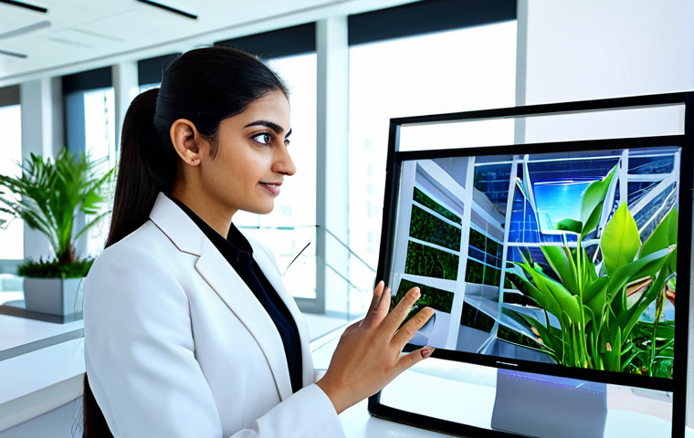 산업화와 환경 변화 - Future Workplace**

"A professional Arab businesswoman in a modern, fully clothed business suit, wor...