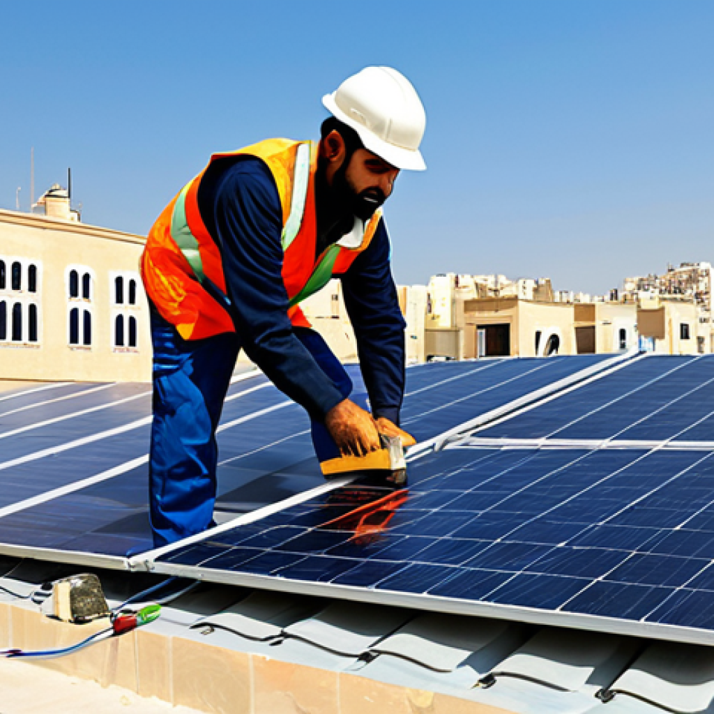탄소 배출 저감을 위한 기술 개발 - Solar Panel Installation**

"A fully clothed engineer in appropriate work attire inspecting solar pa...