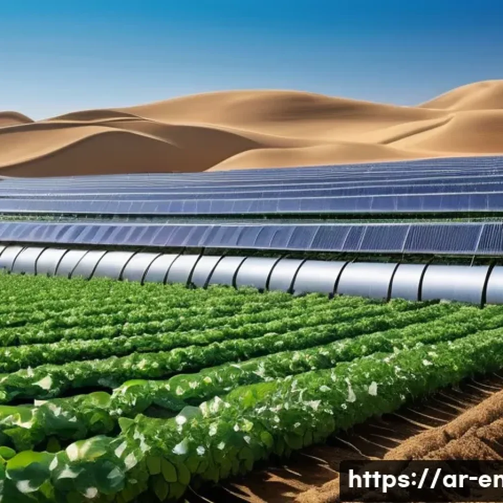 물 부족 문제 해결 - A modern agricultural farm in the Middle East featuring advanced drip irrigation systems, with rows ...