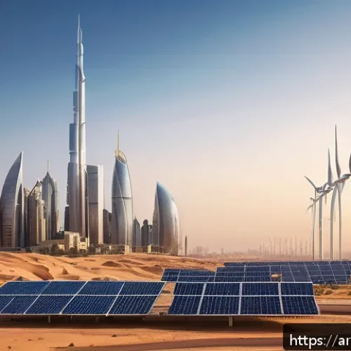 온실가스 배출 감소를 위한 기술 혁신 - A modern smart cityscape in an Arab country at dusk, featuring high-tech residential and commercial ...